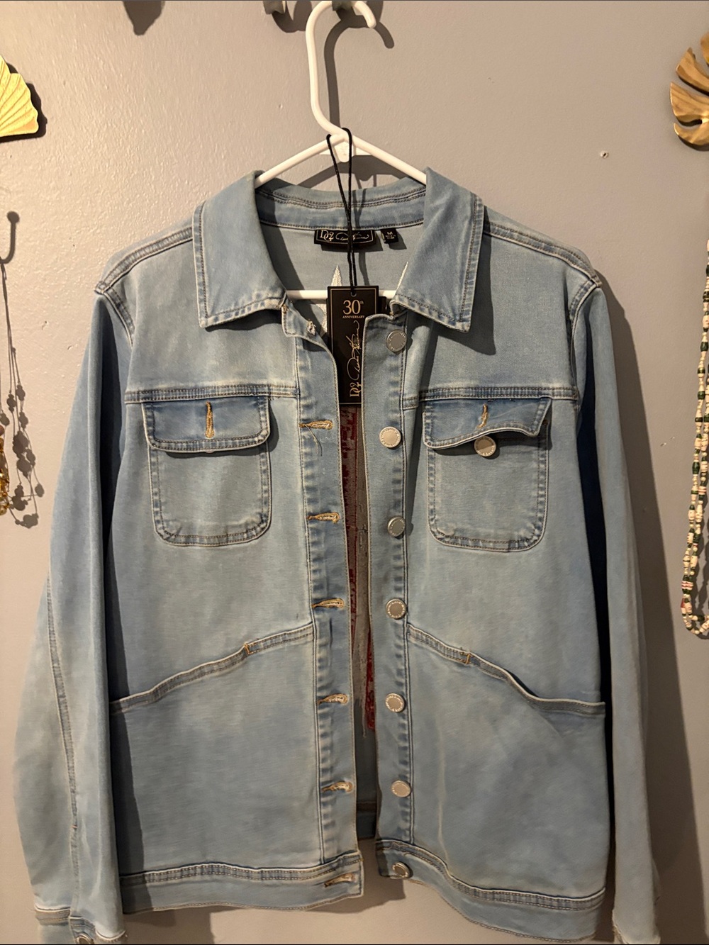 DC Light Wash Denim Jacket - Pale Blue Jean Coat with sewn in flag and stars ⭐️